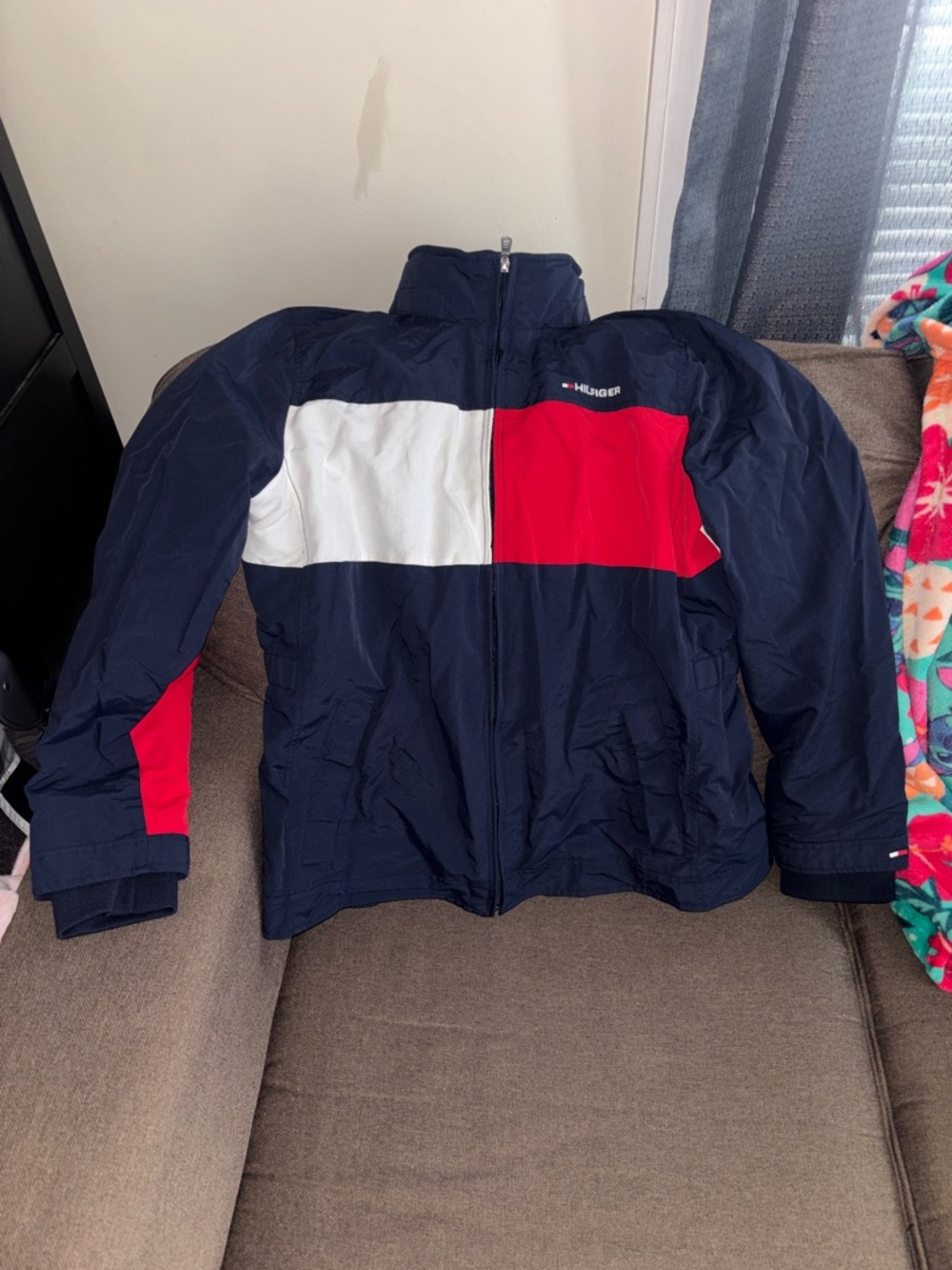 Tommy Hilfiger Womens Navy, Red & White Colorblock Rain Jacket